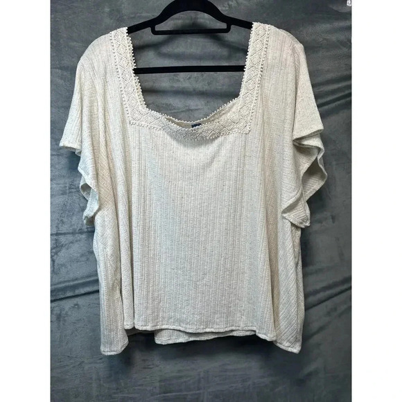 Old Navy Tops - Old‎ Navy Linen Square Neck Top Plus Sz 3XL Lace Short Sleeve top Cottagecore